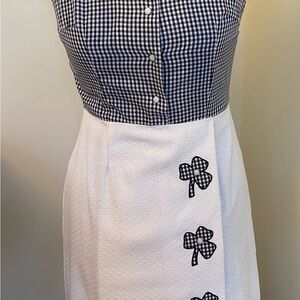 Vintage 1960’s Gingham and White Dress shamrock applications read description
